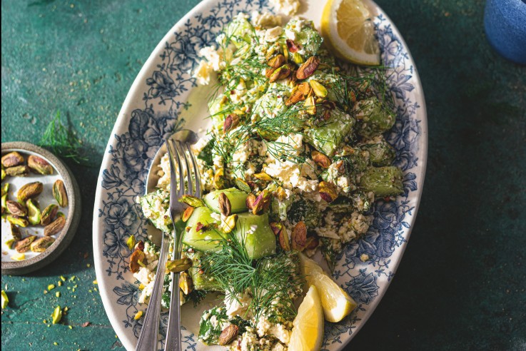 Smashed_Gurkensalat mit Feta & Pistazien